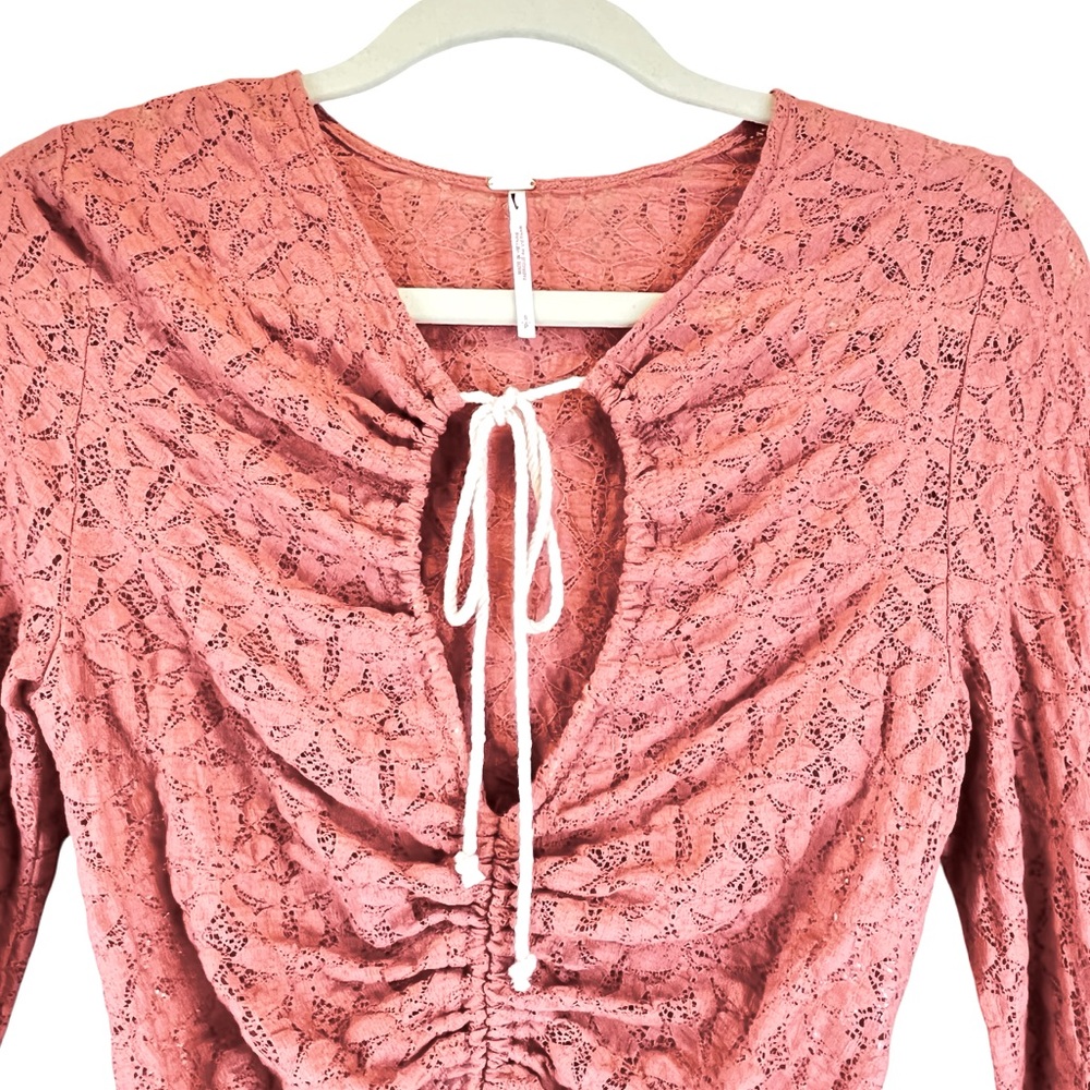 NWOT Free People Lilah Top in Crush Blush Lacey Lace-up Details Sz S - Picture 7 of 15
